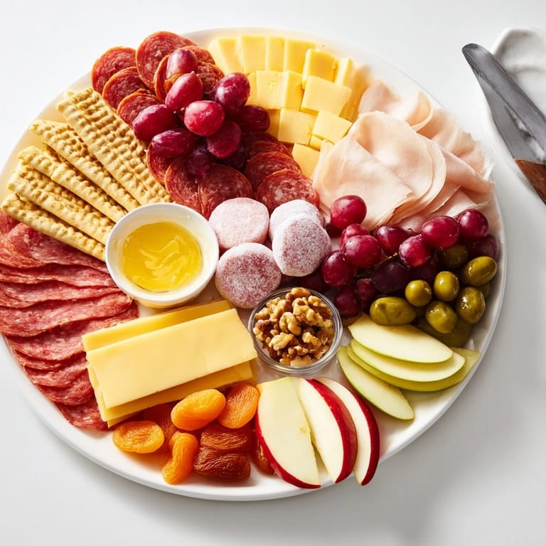 Imagine a vibrant Charcuterie Board loaded with cheeses meats and golden-brown mochi donut treats.