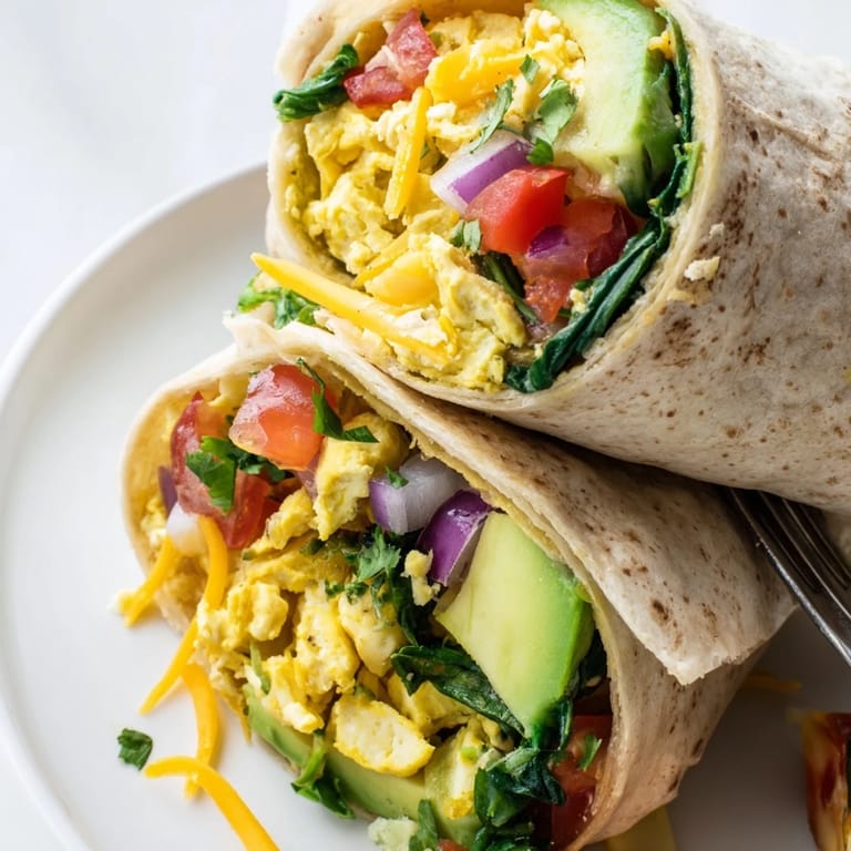 Vibrant avocado egg white burrito garnished with salsa and cilantro, a healthy morning bite.