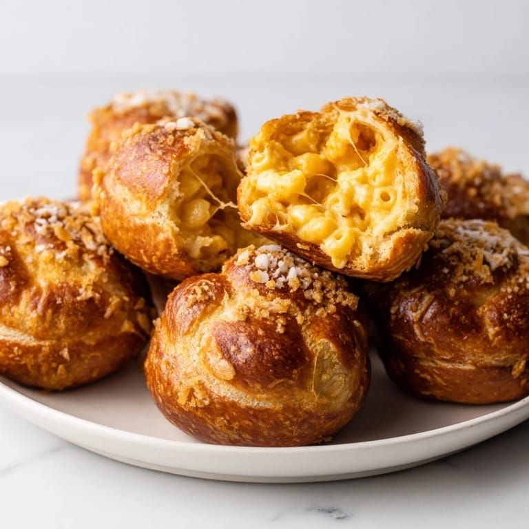 Savory Mac and Cheese Jalapeño Pretzel Bites, warm and spicy, ideal for game day snacks.  