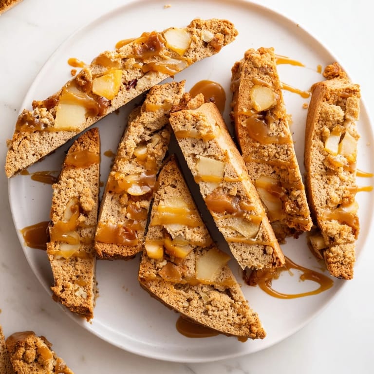 Golden brown Caramel Apple Biscotti Dunkers, infused with sweet apples and caramel bits.  