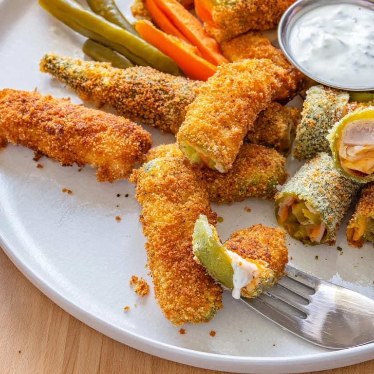 Tangy Pickle Lovers Meal featuring golden fried pickles and cheesy wrapped bites.  