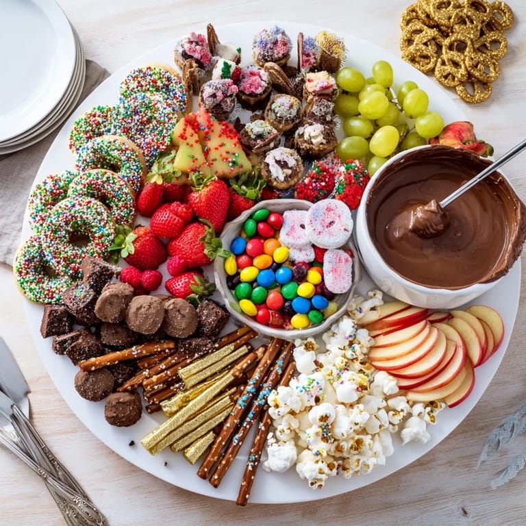 Festive dessert boards filled with colors, chocolates, and delightful themed snacks.  