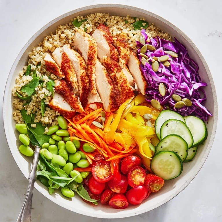 Close-up of Healthy Meal-Prep Bowls with fresh vegetables, quinoa, and zesty dressing.  