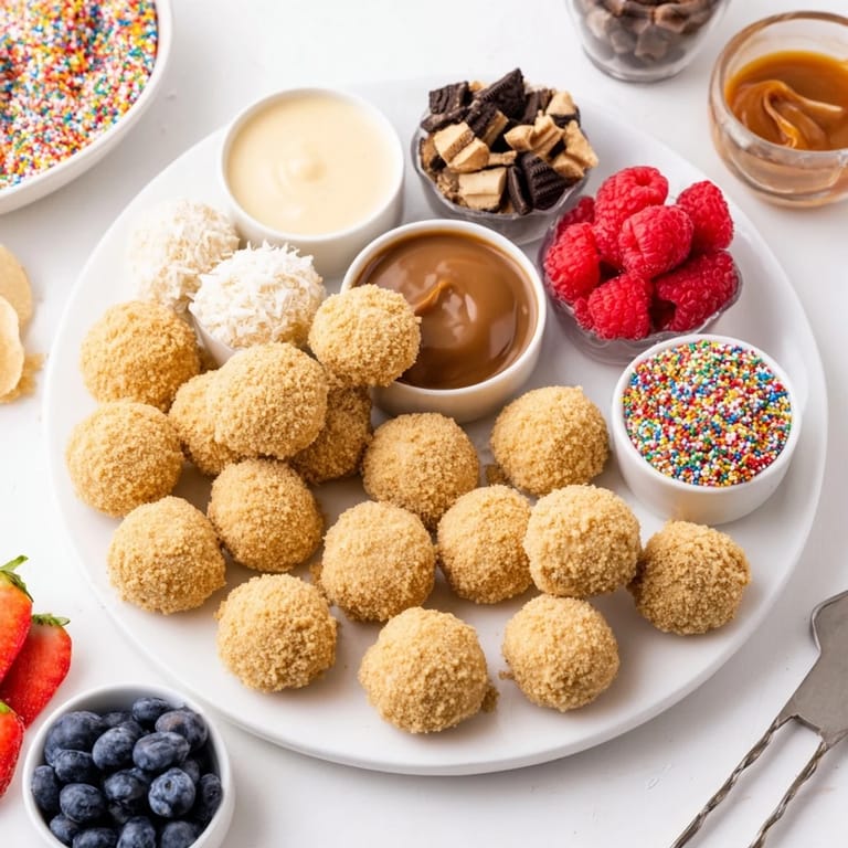 Interactive deconstructed dessert board featuring delightful cheesecake bites and fresh fruit  