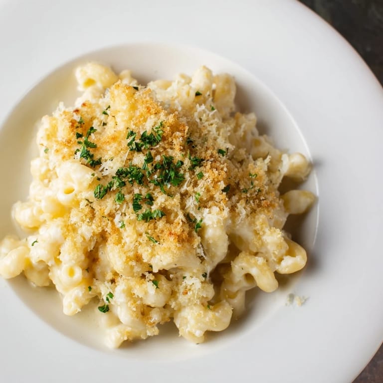 Luxurious Truffle Macaroni & Cheese, bubbling with melted cheese and aromatic flavors.  