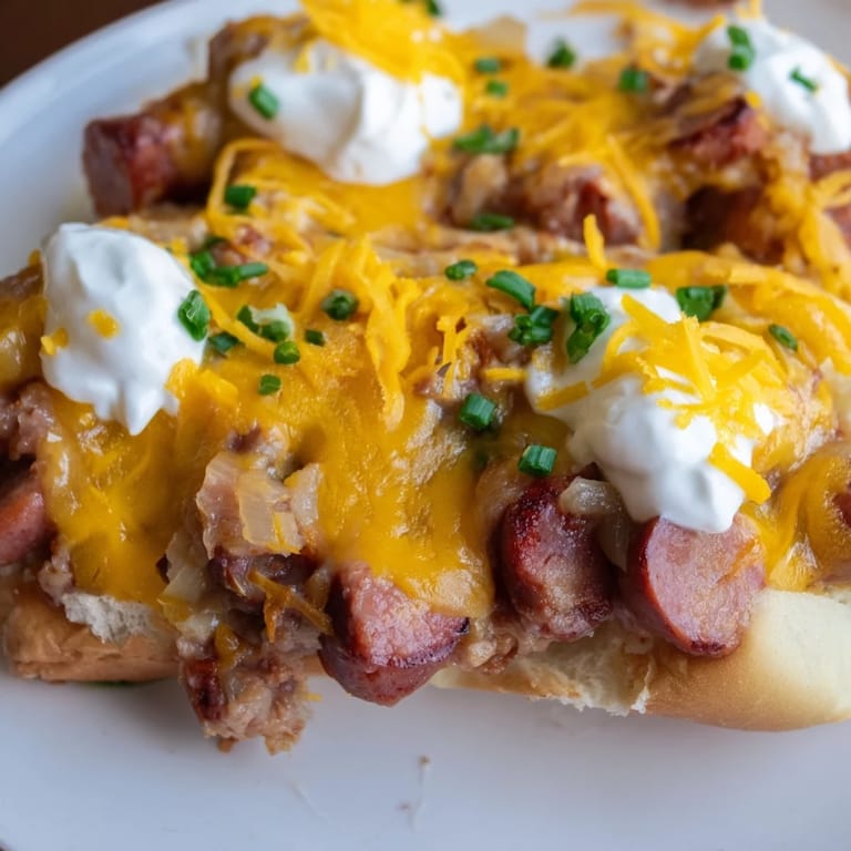 Golden hot dog buns layered with chili and cheddar in this Chili Dog Casserole.  