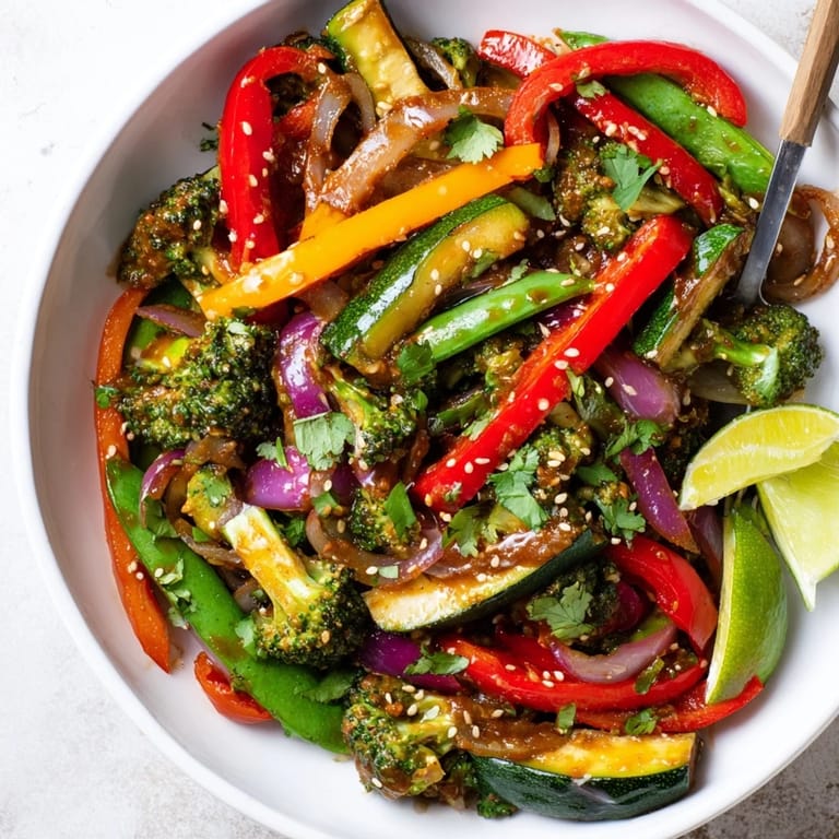 Smoky Ancho Chile Vegetable Stir-Fry bursting with flavors and fresh cilantro on top.  