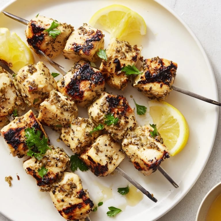 Grilled honey lavender chicken skewers infused with floral sweetness, perfect for summer feasts.  