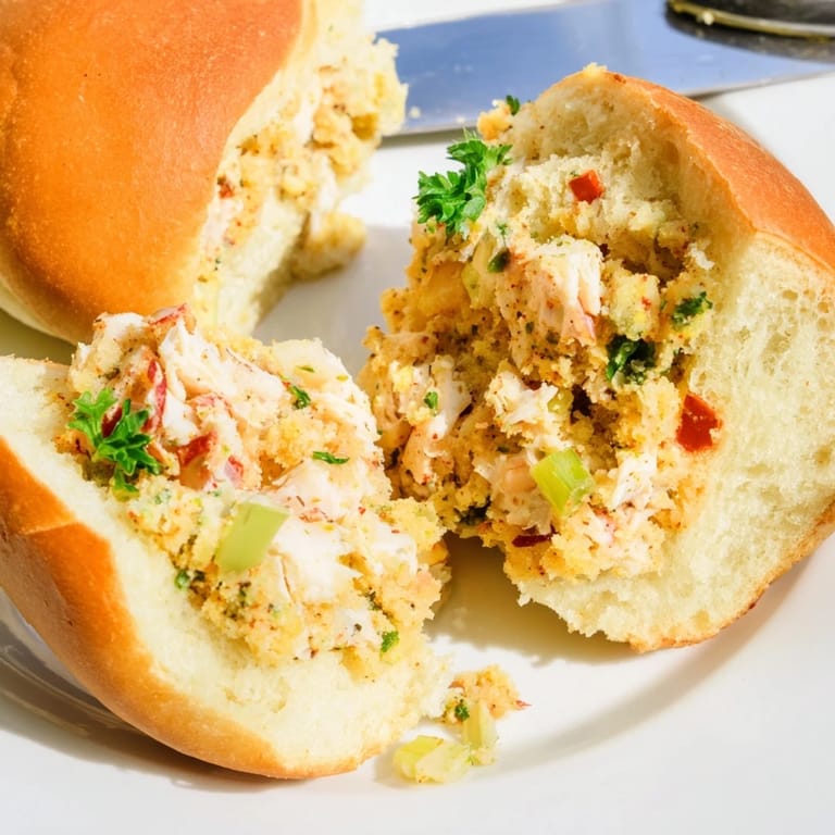 Deliciously rich Cajun crab & cornbread stuffed rolls, oozing with flavor and warmth.  