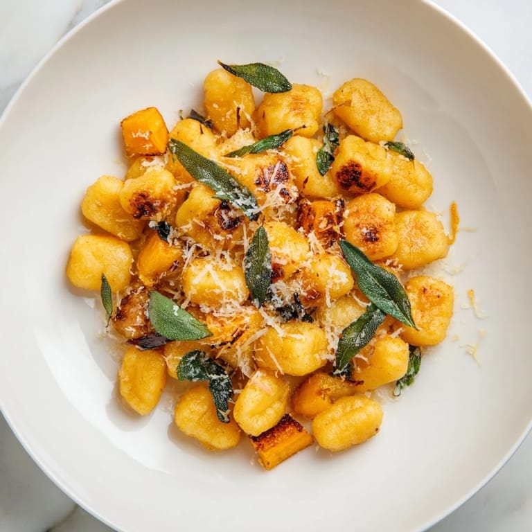 Warm, inviting bowl of flavorful Rustic Butternut Squash & Sage Brown Butter Gnocchi, ready to be enjoyed.