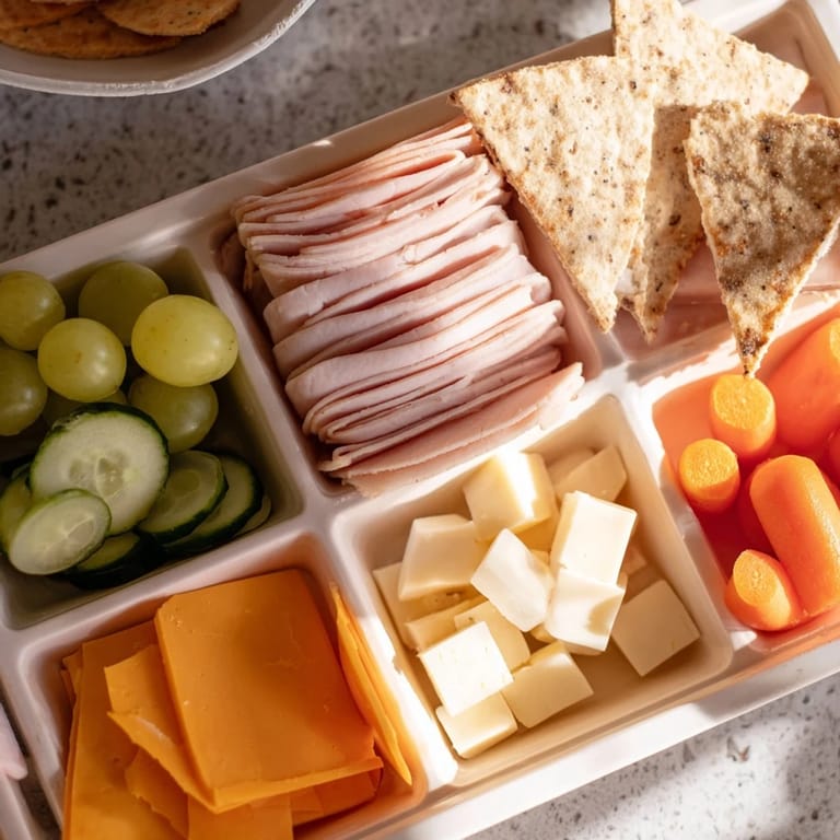 A delicious DIY Lunchables Tray shows perfectly arranged sliced meats, cheeses, and fresh snacks, a fun meal.