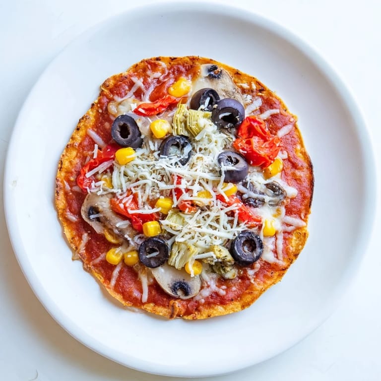 Homemade tortilla pizza with vibrant toppings, a fast and flavorful main dish ready quickly.
