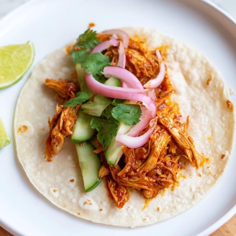 A delicious photo of warm, juicy sticky chicken tikka masala tacos overflowing with toppings.