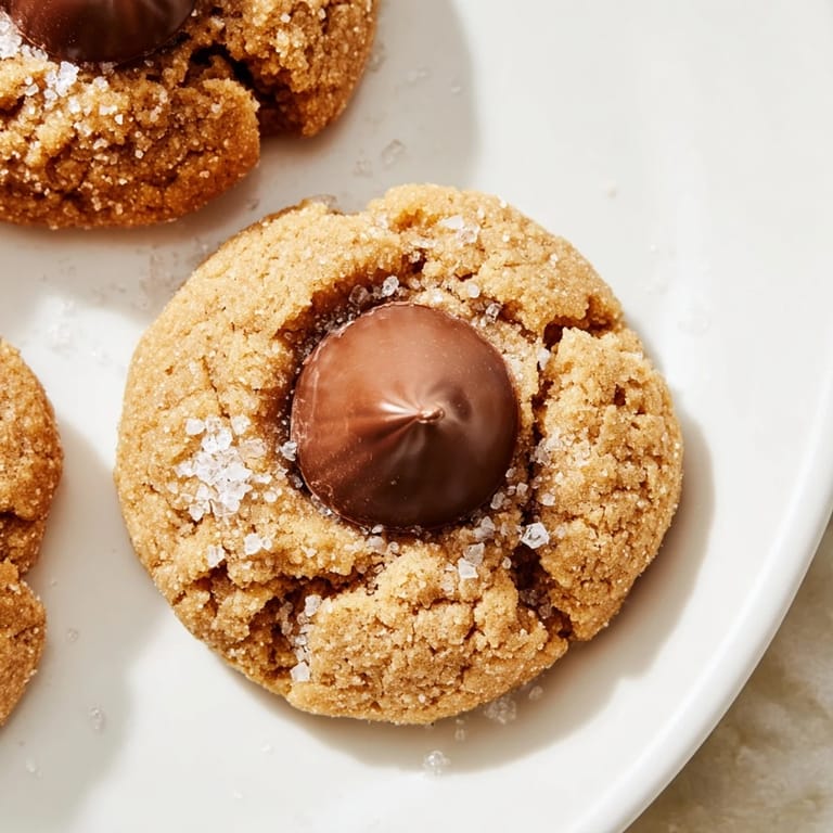 Close-up of a plate of freshly baked 3-Ingredient Peanut Butter Blossoms, ready to be enjoyed!