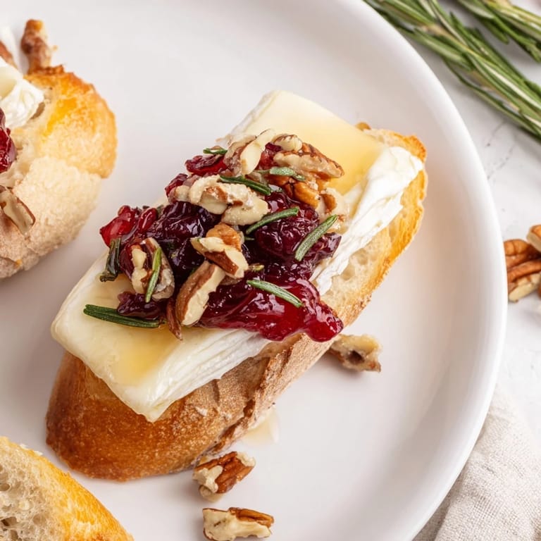 Warm, melted Brie atop toasted baguette slices make these Quick Cranberry Brie Crostini irresistible.