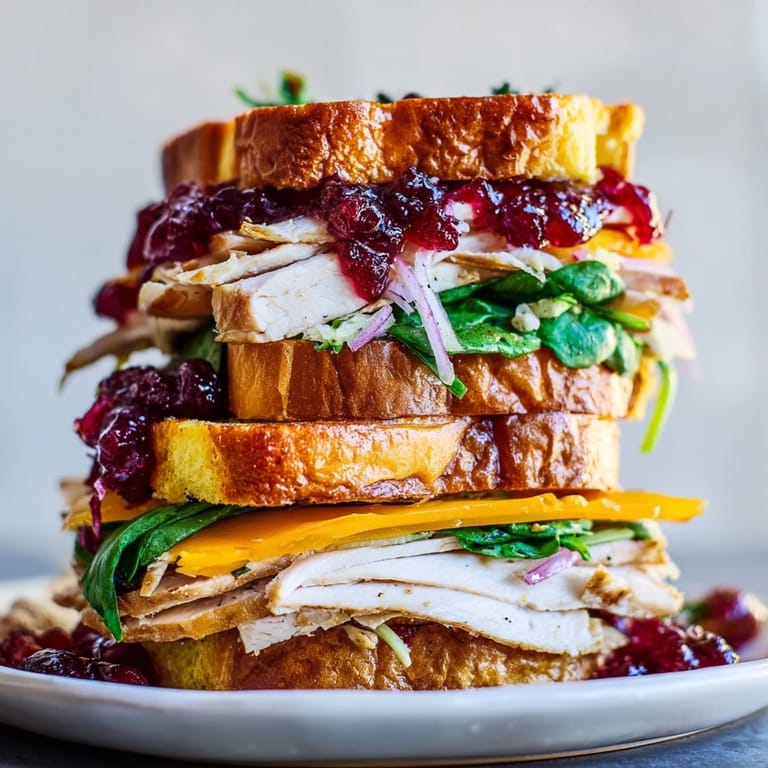 A close-up view of the savory Budget Christmas Sandwich on Brioche with melted cheese, perfect for a quick festive meal.