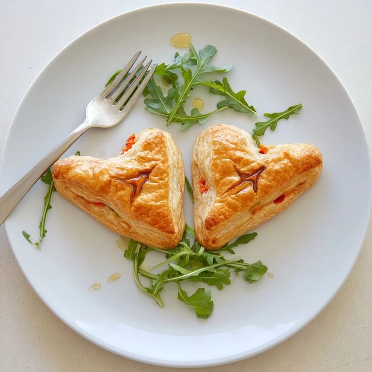 Beautifully baked Cœurs Entrelacés appetizers: flaky pastry with visible herb and pepper filling.