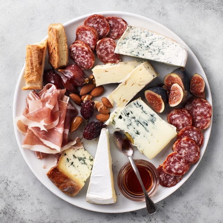 Vibrant Plateau des Rois Mages Gourmand featuring creamy brie, cured meats, and dried fruits for holiday sharing.