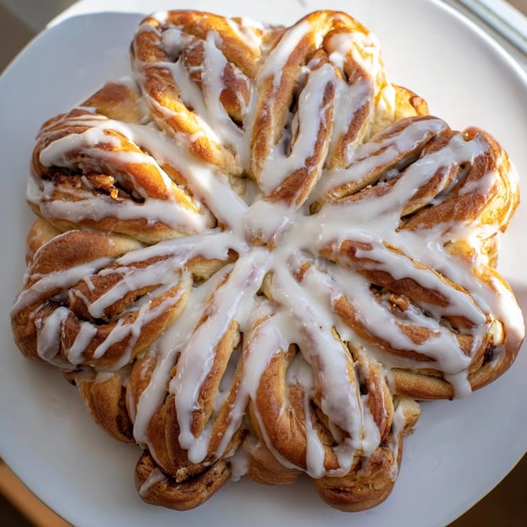 Delicious, pull-apart pieces of a Giant Snowflake Sweet Roll, ideal for a holiday morning spread.
