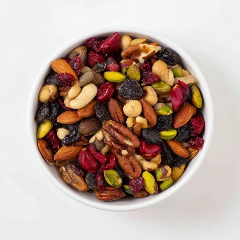 A colorful medley: Roasted nuts and dried fruit, an easy party platter for serving guests beautifully.