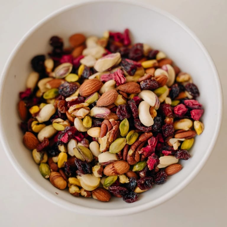 Close-up of the delightful Easy Party: Assorted Nuts and Dried Fruit mix, perfect for gluten-free snacking.
