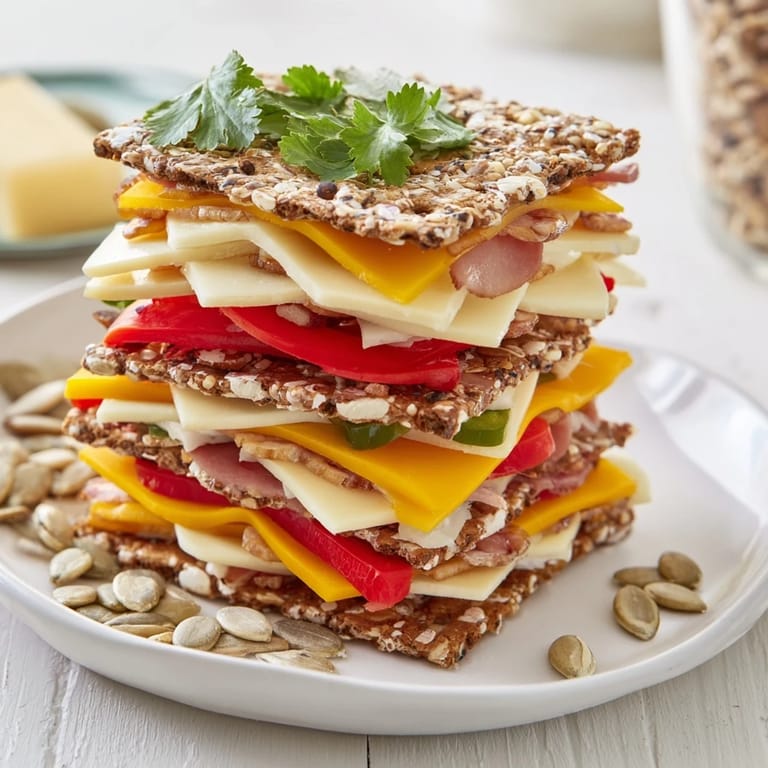 A visually stunning The Southwest Mesa appetizer: cheese towers with peppers and toasted pumpkin seeds, perfect for sharing.