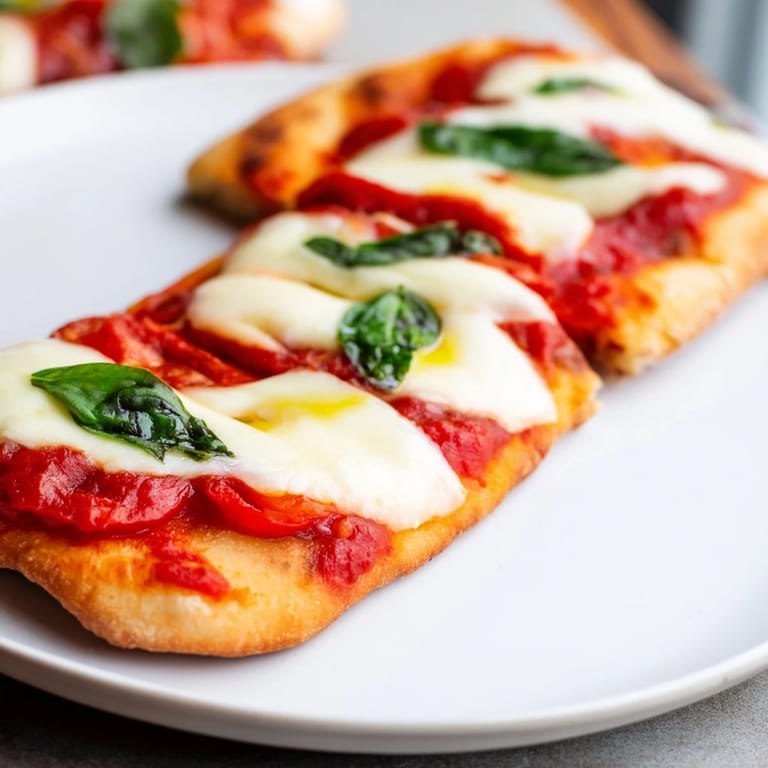 Golden-crusted Quick Margherita Naan Pizza, featuring bubbly cheese and vibrant toppings perfect for sharing.