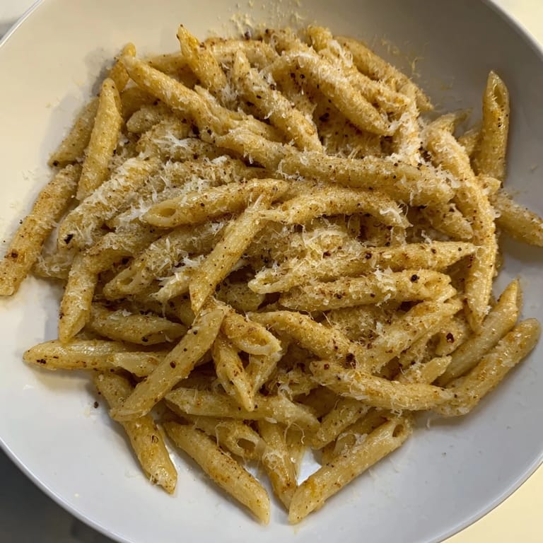 A close-up view of perfectly seasoned Pasta Chips, showing their golden crispiness fresh from the air fryer.