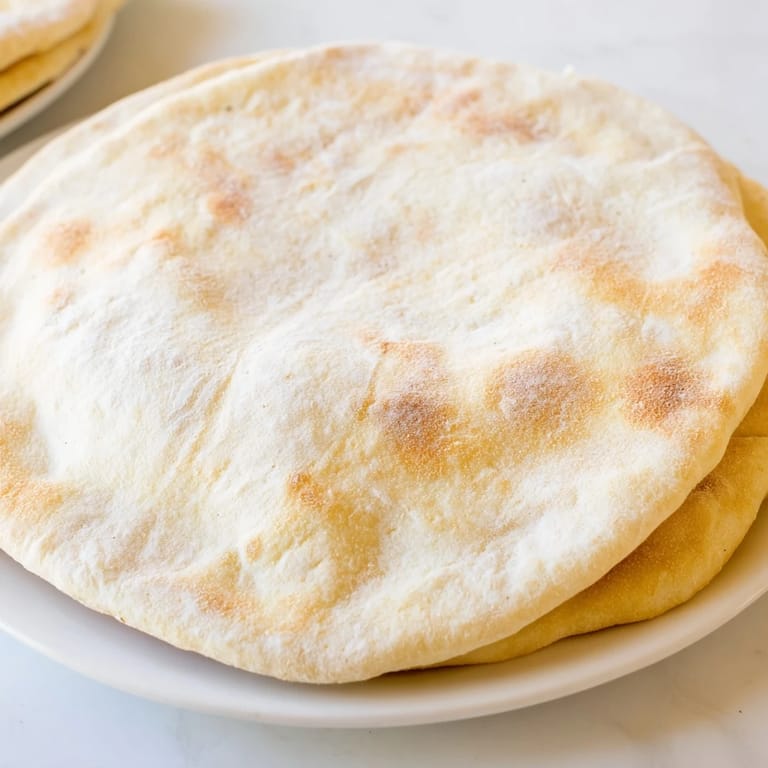 Warm and fluffy cottage cheese flatbread, served on a plate, tempting you with its soft texture.