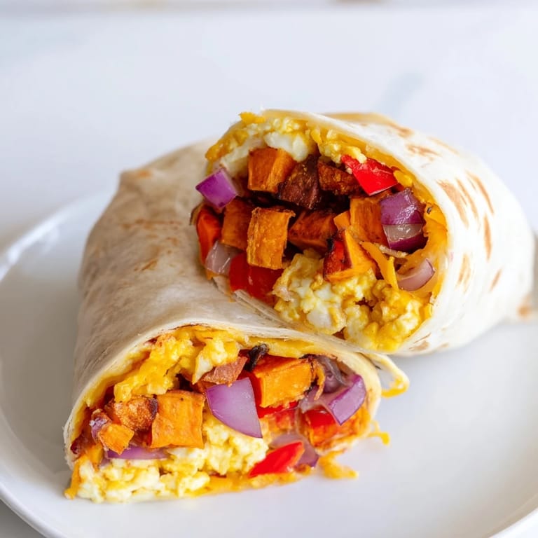 Golden-brown sweet potato breakfast burritos, perfectly wrapped, ready to be enjoyed or frozen for later.