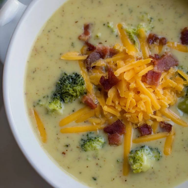 A visually appealing bowl of Broccoli Cheddar Soup, paired with golden, buttery toasted bread for dipping.