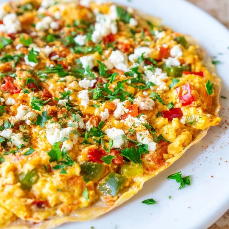 Golden-brown crust supports the savory, spiced menemen egg topping in this unique pizza.