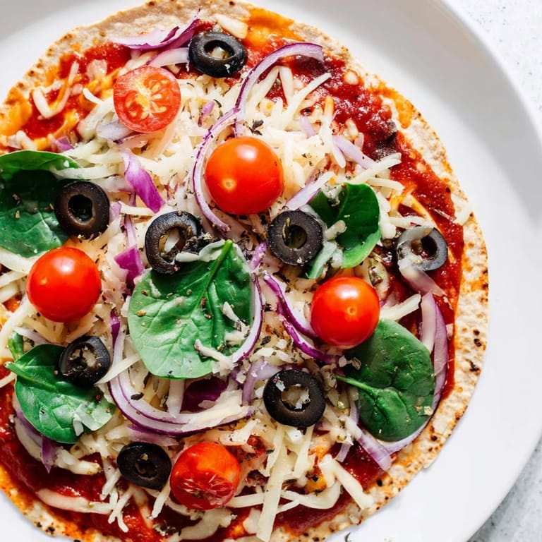 Golden, crispy edges on a delicious Crispy Tortilla Pizza, ready for a flavorful bite.