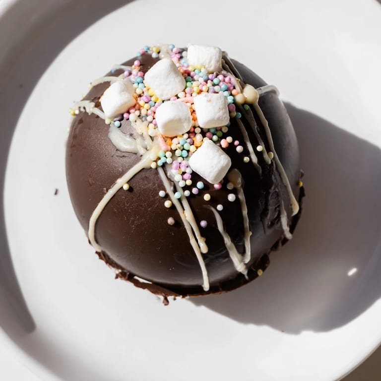 A mug overflowing with creamy, steaming hot chocolate after a delicious hot chocolate bomb melted in.