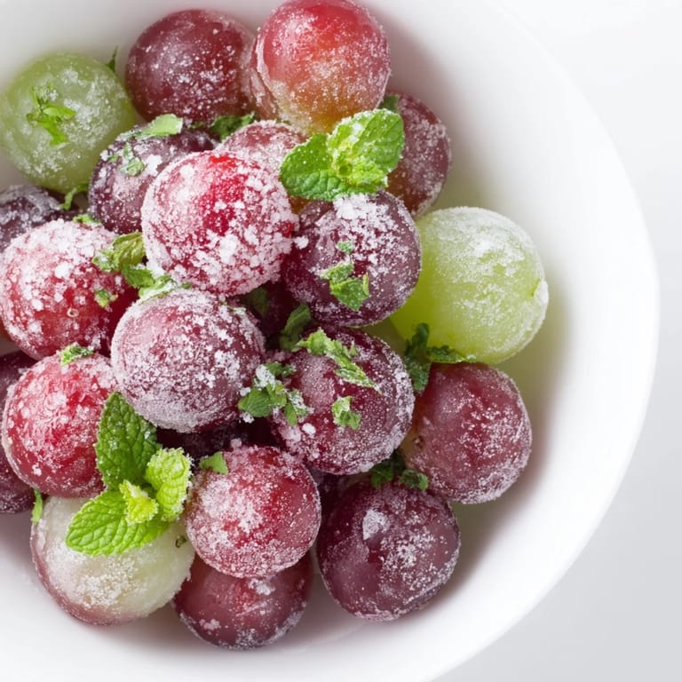 Close-up of bright green frozen grapes spa treat, a delightfully crunchy, icy, and sweet snack, perfect after spa.