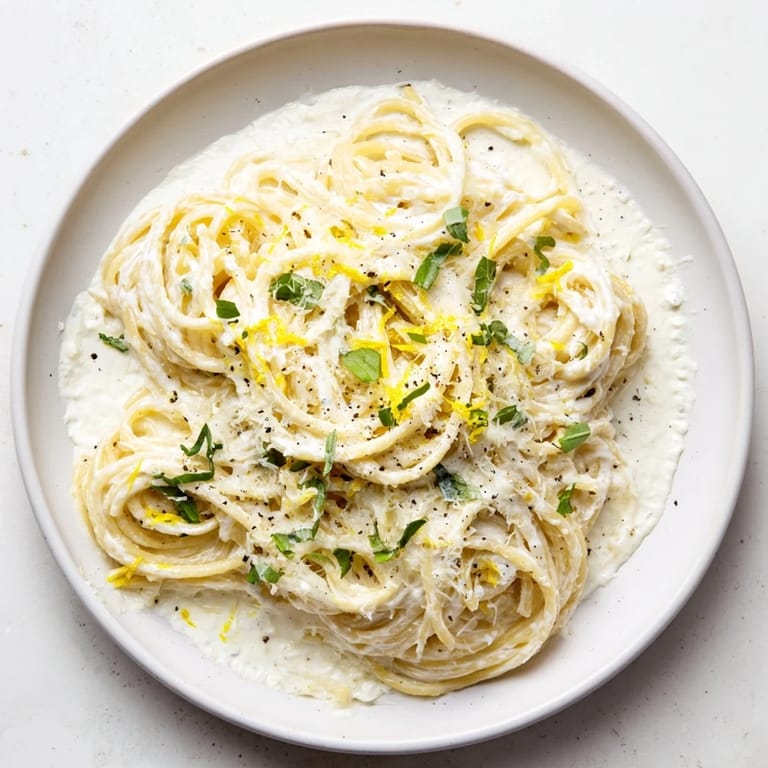 Close-up of freshly made Lemon Ricotta Pasta with a sprinkle of Parmesan, perfect for dinner.