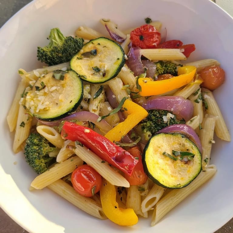 Warm roasted vegetables and perfectly cooked pasta make this delicious Pasta Primavera a delightful meal.