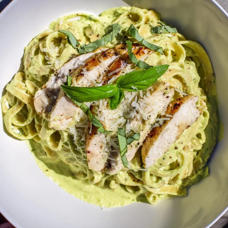 Tender pasta coated in lush avocado sauce, combined with juicy chicken in this Creamy Avocado Chicken Pasta.