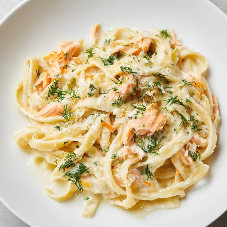 Creamy salmon pasta with grated Parmesan and lemon juice, perfect for a quick weeknight dinner.