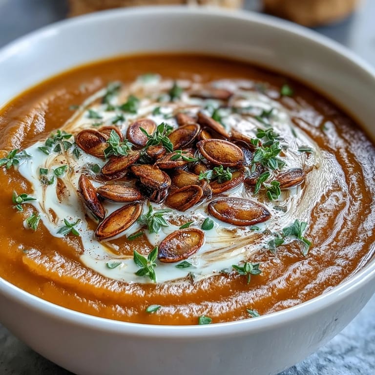 Warm, spiced easy roasted butternut squash soup, perfect for a cozy dinner.
