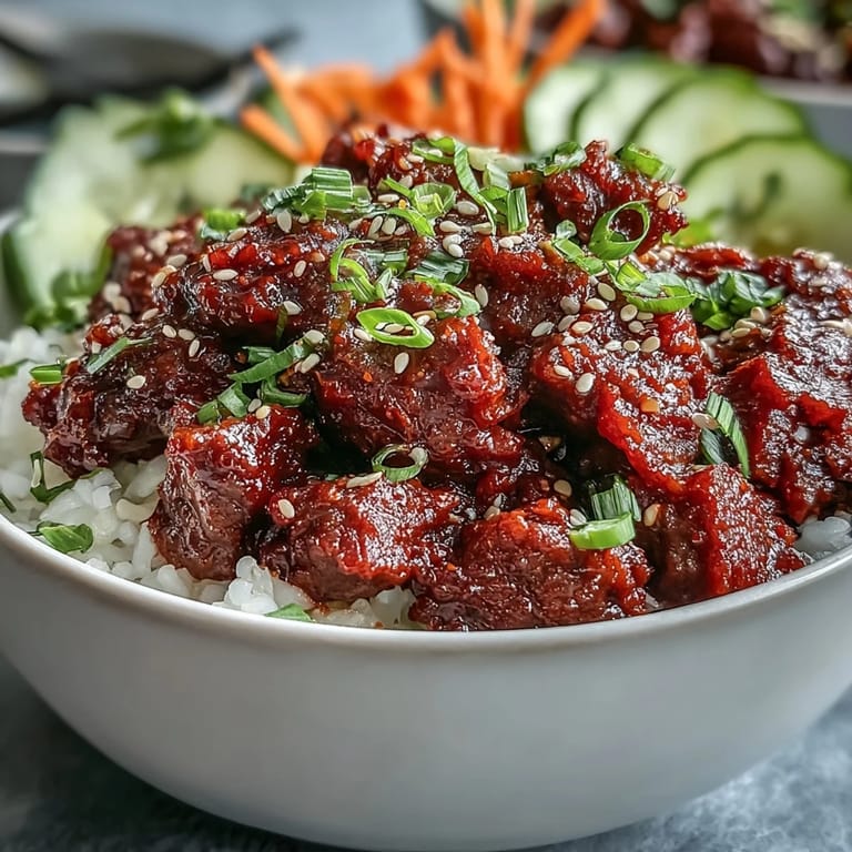 Vibrant Easy Korean Beef Bowl featuring tender, saucy beef and crisp, colorful toppings.