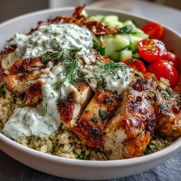 Savory Greek Chicken Power Bowl, a gluten-free, high-protein meal perfect for lunch.