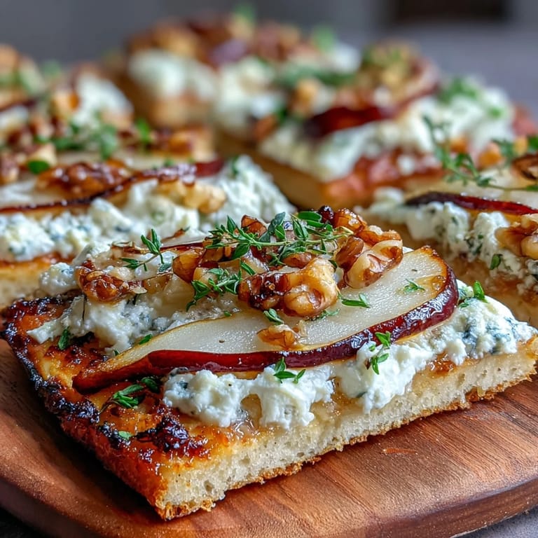 Drizzled with spicy-sweet hot honey, this Goat Cheese & Pear Flatbread is a vegetarian appetizer for sharing at a party.