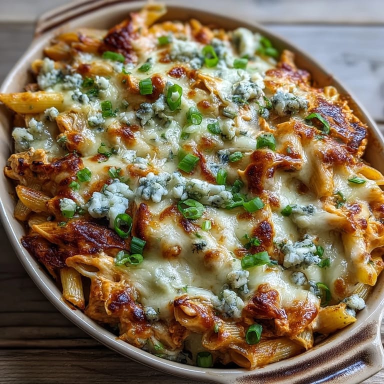 Serving dish shows the pasta bake after 25 minutes in the oven, golden crust and steam rising, ideal for a comforting family dinner.