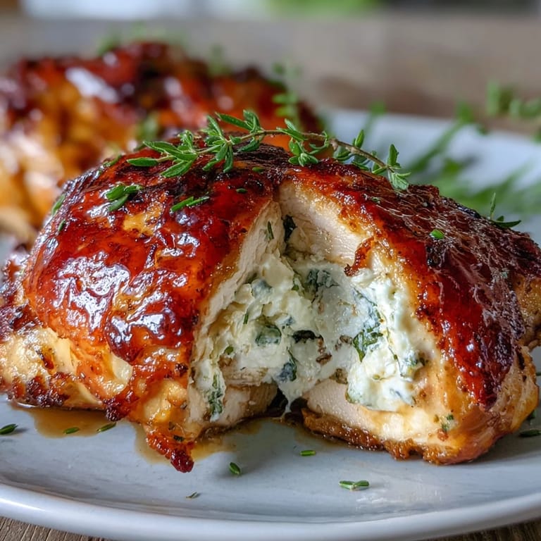 Freshly roasted Hot Honey Ricotta Stuffed Chicken paired with crisp green beans and lemon wedges on a rustic wooden board.