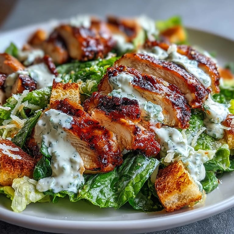 Tangy Greek yogurt dressing and golden sourdough croutons top the vibrant salad bowl.