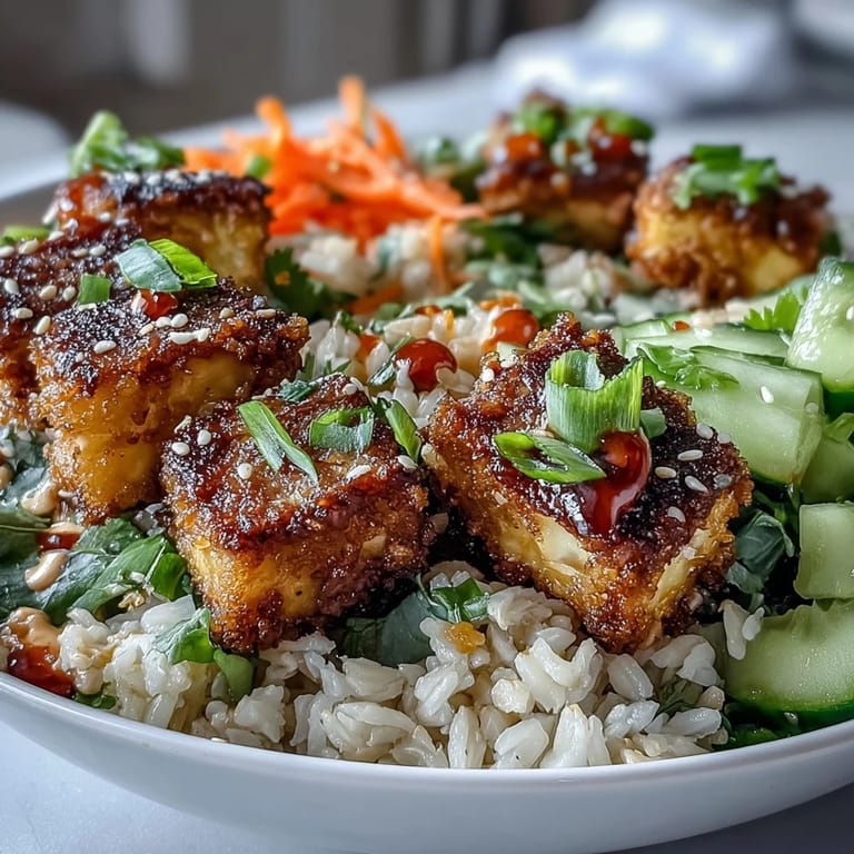 Drizzled with spicy sriracha mayo, cilantro, and jalapeños, these Vegan Crispy Tofu Banh Mi Bowls deliver vibrant Vietnamese flavors.