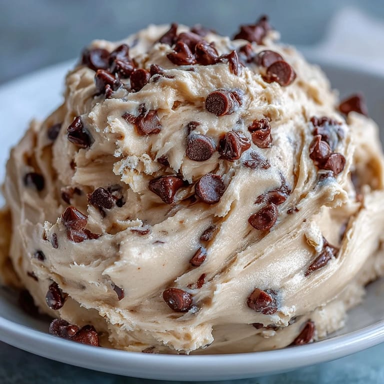 High-protein Greek yogurt cookie dough with nut butter, oat flour, and mini chocolate chips for a guilt-free treat.  