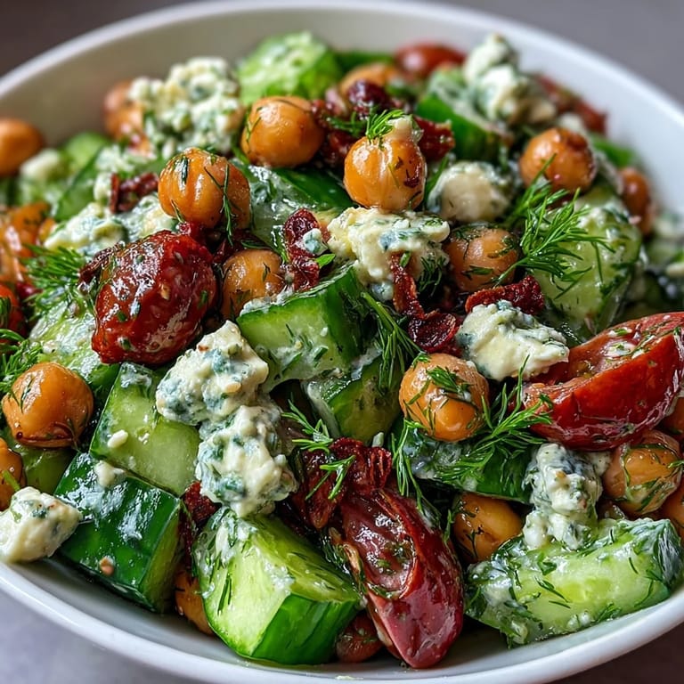 Fresh and nourishing Easy Chickpea Cucumber Salad with Feta and Tomatoes, bursting with Mediterranean flavors, crunchy vegetables, and creamy cheese, perfect for a quick lunch or healthy meal prep.
