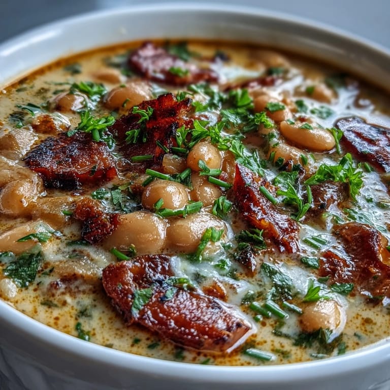 Rich and hearty ham and butter bean soup, brimming with tender vegetables and smoky ham for a satisfying dinner.